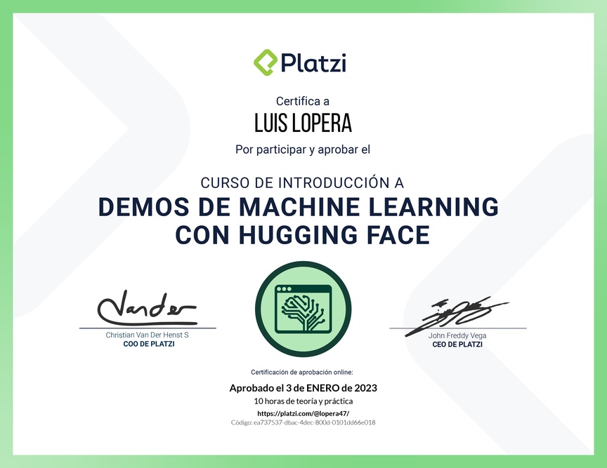 Diploma del Curso de Experimentación en Machine Learning con Hugging Face