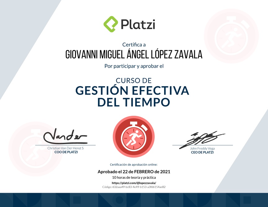 Diploma del Curso de Gestión Efectiva del Tiempo