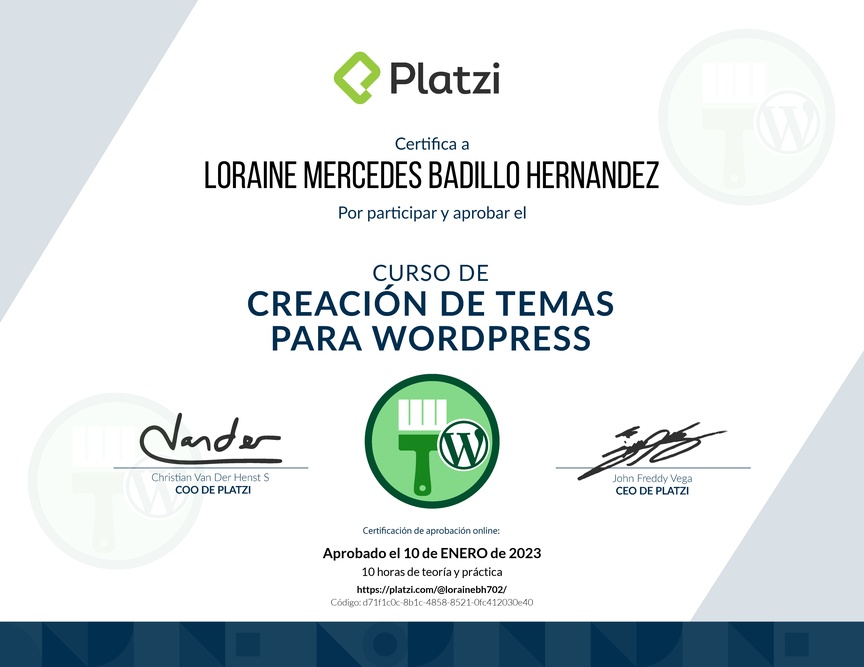 Diploma del Curso de Creación de Temas para WordPress