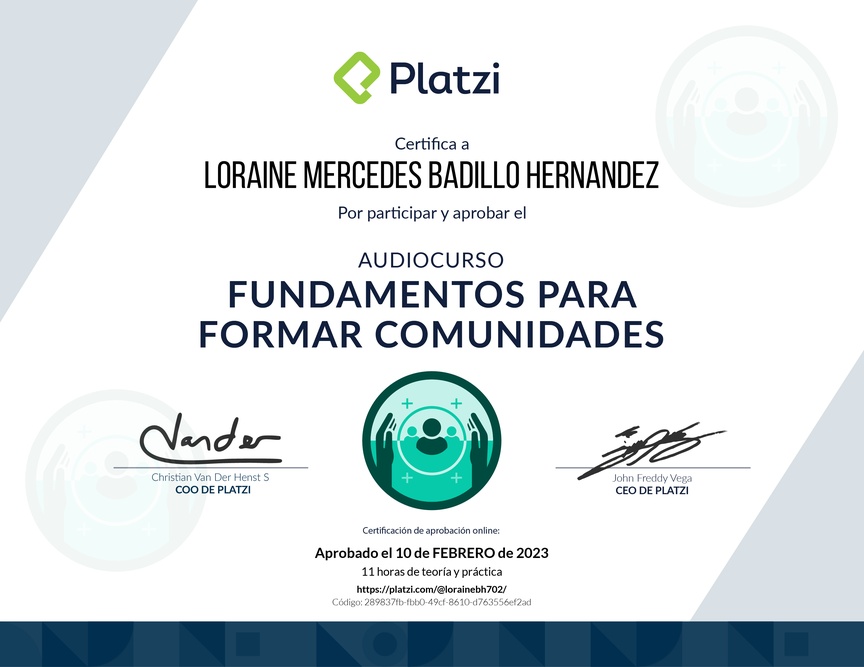 Diploma de Audiocurso Fundamentos para Formar Comunidades