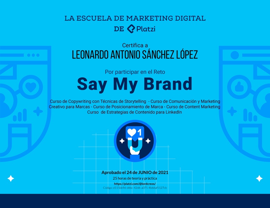 Diploma de Reto de Marca Personal