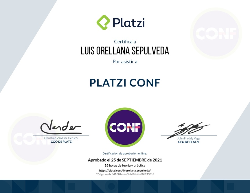 Diploma de Platzi CONF 2021
