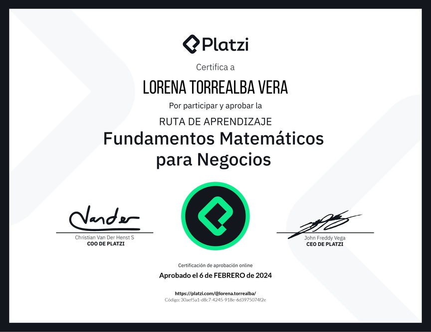 Diploma de la Ruta de Aprendizaje de Matemática para Negocios
