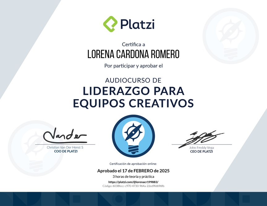 Diploma de Audiocurso de Liderazgo para Equipos Creativos
