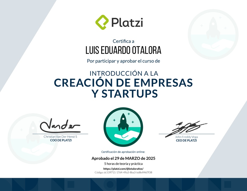 Diploma de Introducción a la Creación de Empresas y Startups