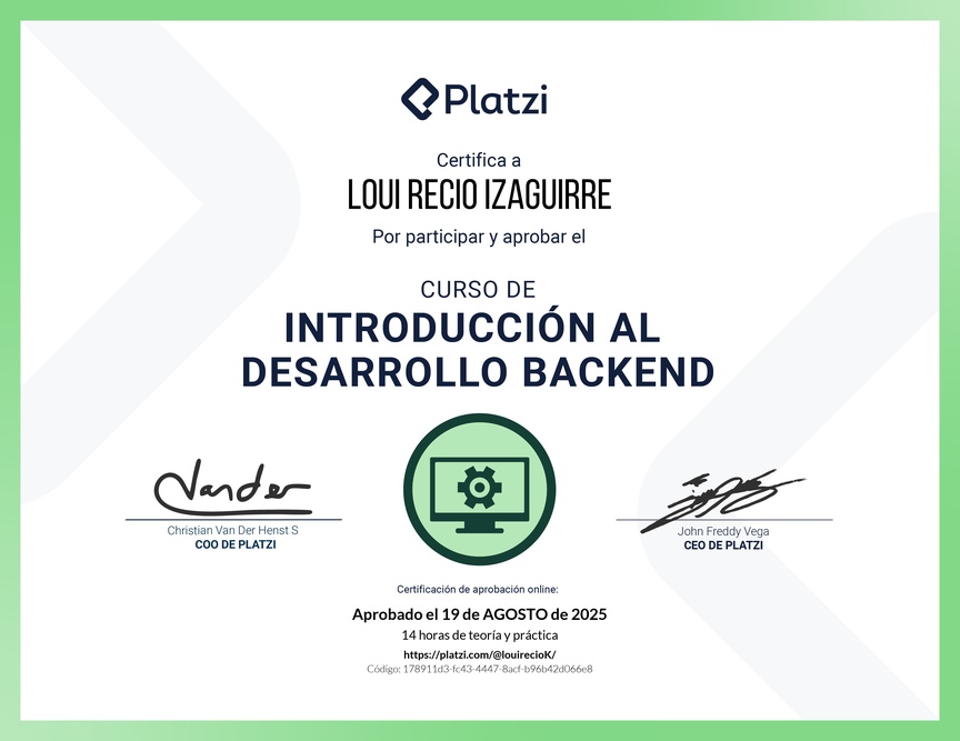 Diploma del Curso de Introducción al Desarrollo Backend