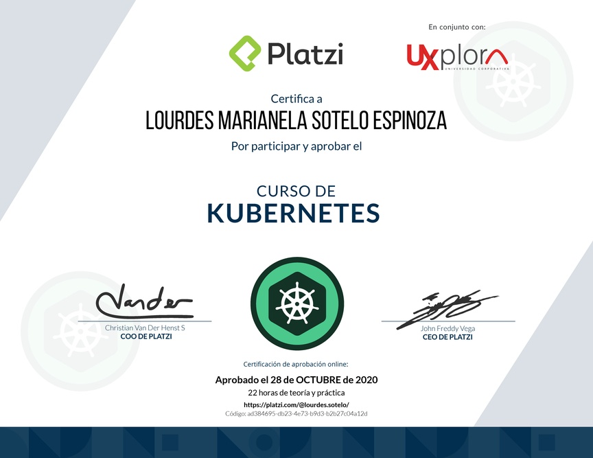 Diploma del Curso de Kubernetes (2019)