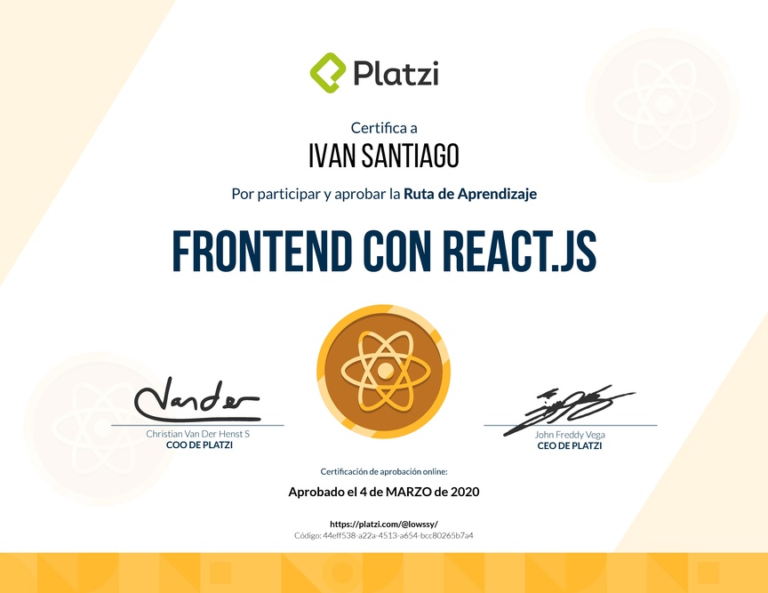 Diploma de la Ruta de Aprendizaje de Frontend a profundidad con React.js