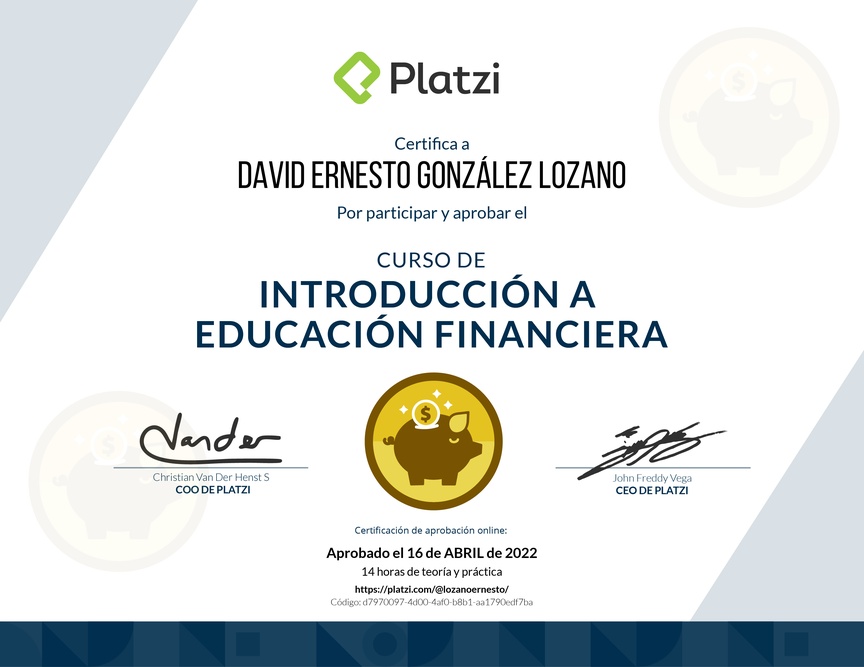 Diploma del Curso de Introducción a Educación Financiera