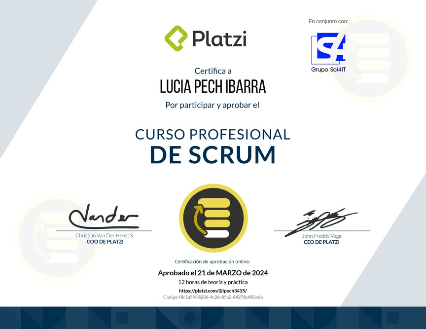 Diploma del Curso Profesional de Scrum