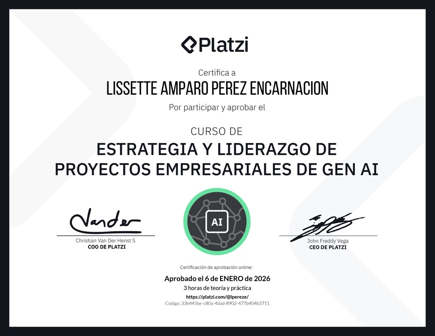 Diploma del Curso de Estrategia y Liderazgo de Proyectos Empresariales de Gen AI