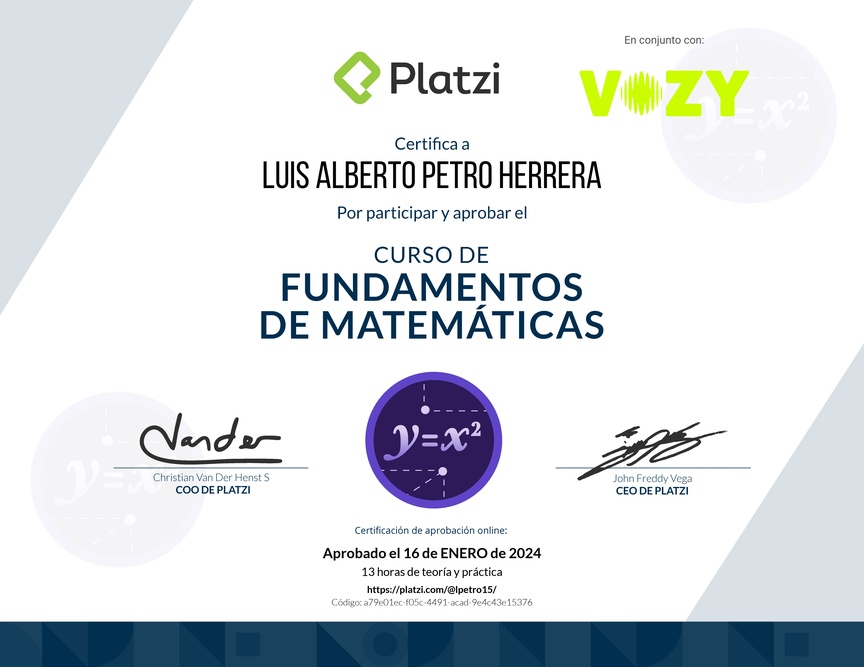 Diploma del Curso de Fundamentos de Matemáticas