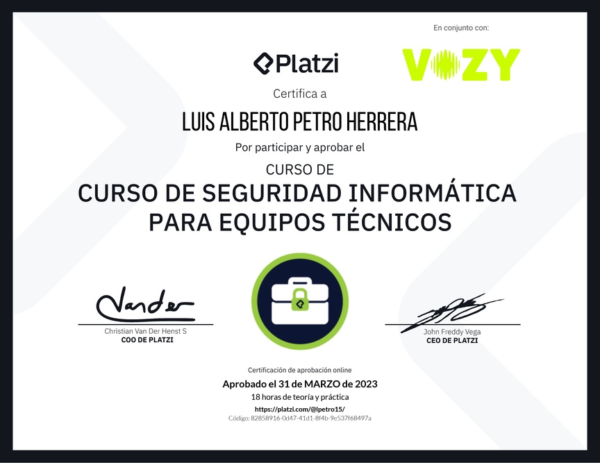 Diploma del Curso de Seguridad Informática para Equipos Técnicos