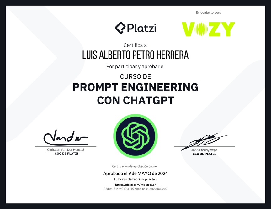 Diploma del Curso de Prompt Engineering con ChatGPT