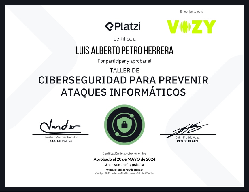 Diploma del Curso de Introducción a Ciberseguridad: Prevención de Ataques Informáticos