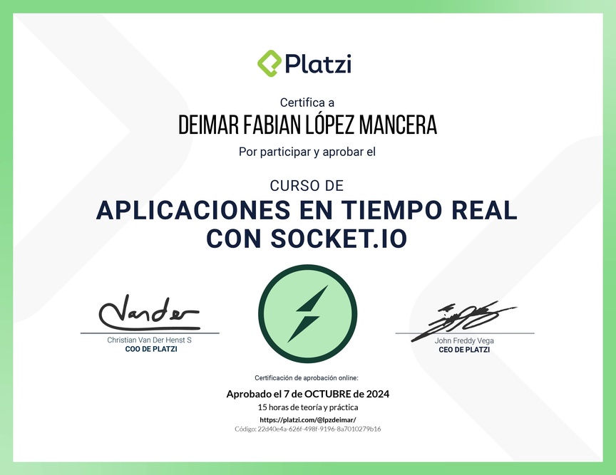 Diploma del Curso de Aplicaciones en Tiempo Real con Socket.io