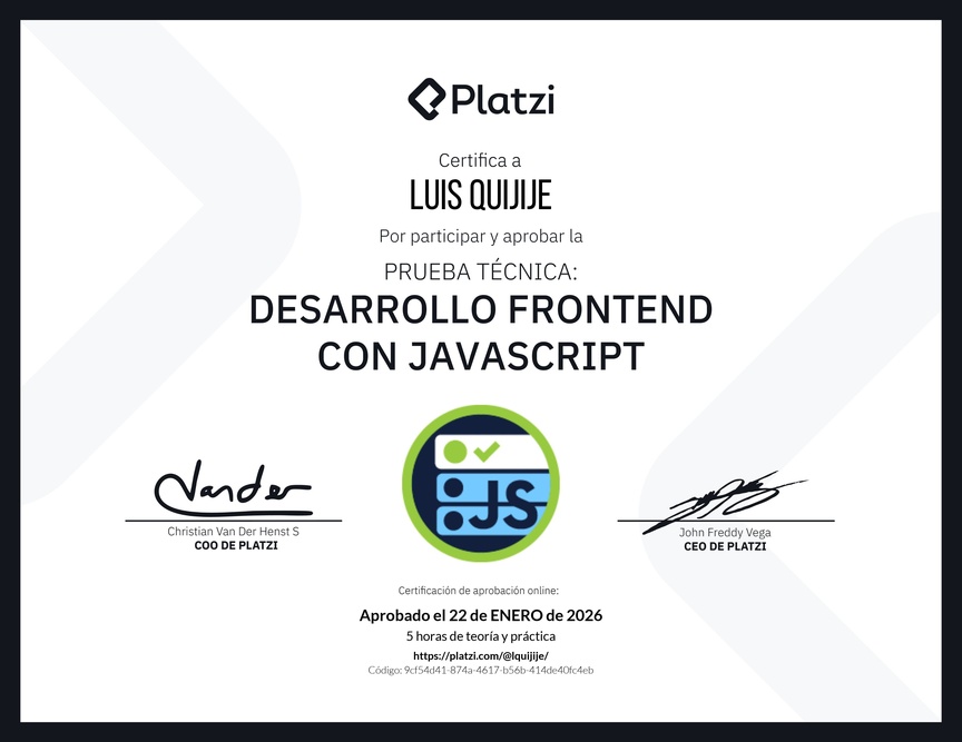Diploma de Prueba Técnica: Desarrollo Frontend con JavaScript