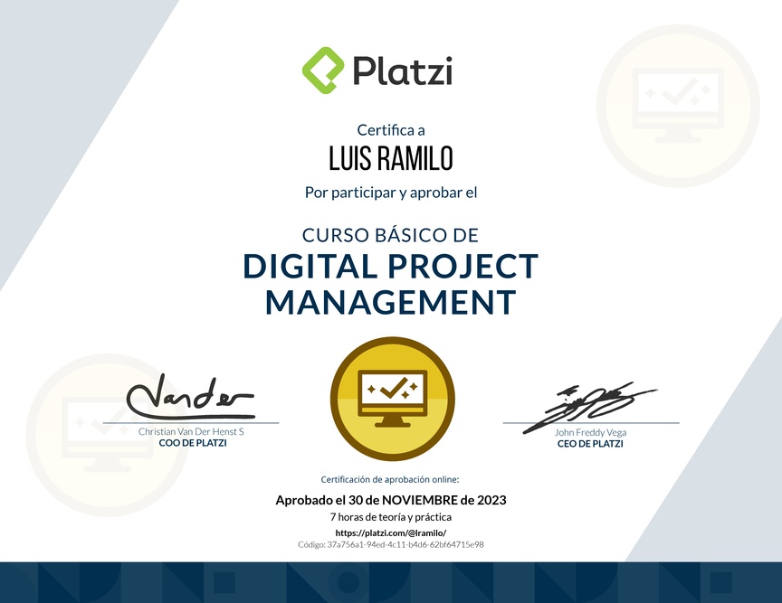 Diploma del Curso Básico de Digital Project Management