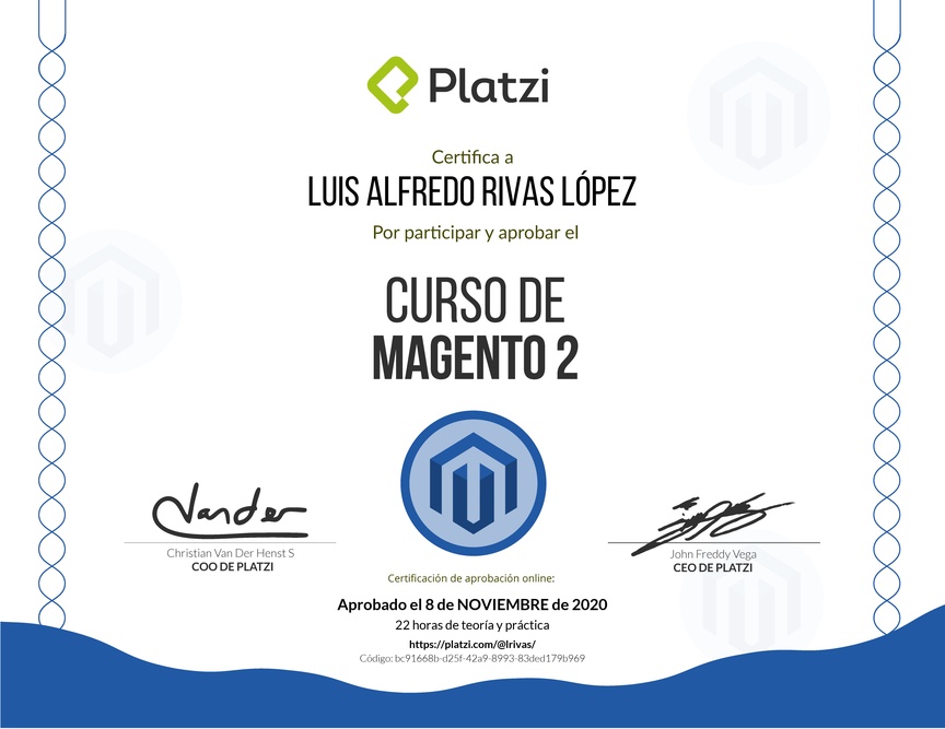 Diploma del Curso de Magento 2 2017