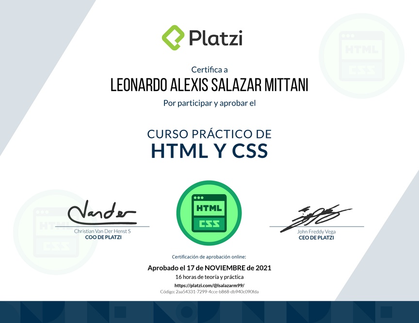Diploma del Curso Práctico de HTML y CSS
