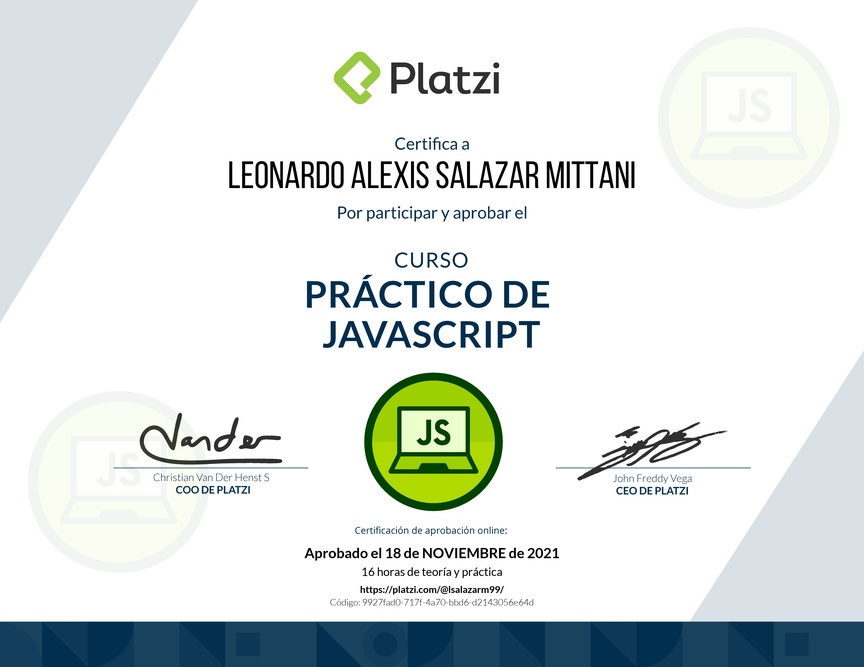Diploma del Curso Práctico de JavaScript