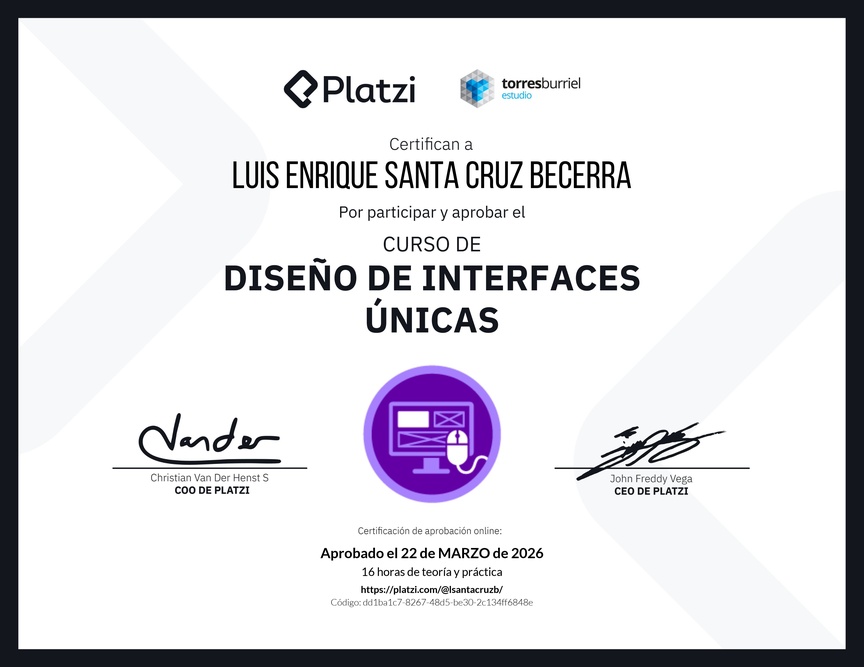 Diploma del Curso de Diseño de Interfaces Únicas