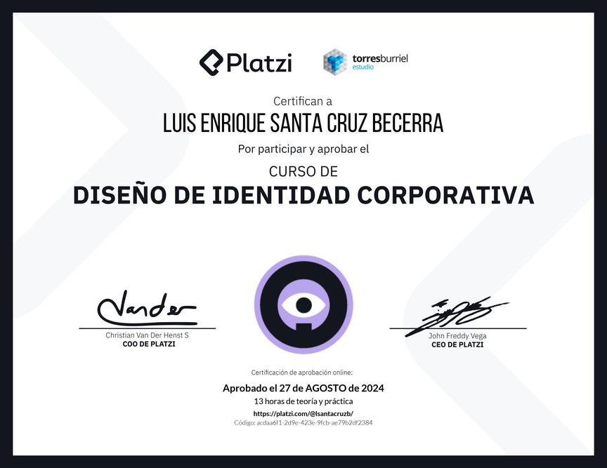 Diploma del Curso de Diseño de Identidad Corporativa
