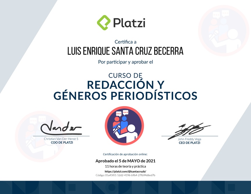 Diploma del Curso de Redacción y Géneros Periodísticos