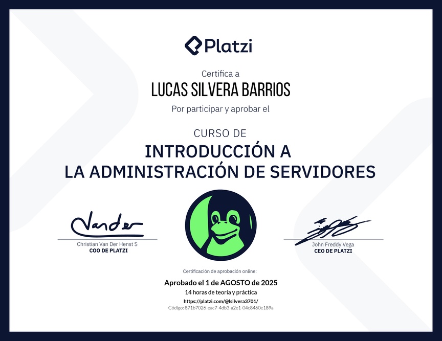 Diploma del Curso de Introducción a la Administración de Servidores Linux