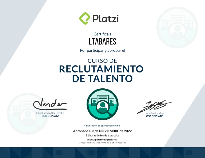 Diploma del Curso de Reclutamiento de Talento