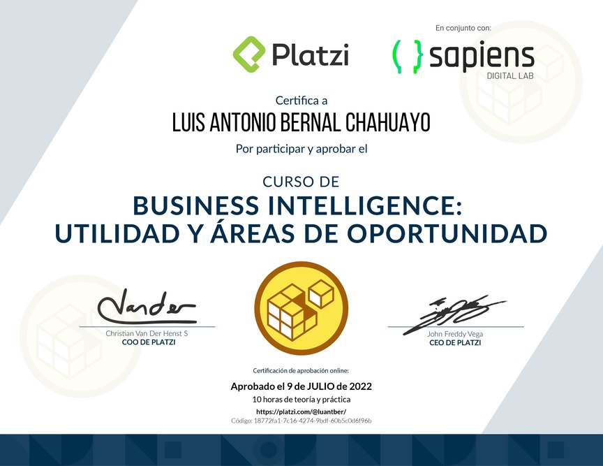 Diploma del Curso de Business Intelligence: Utilidad y Áreas de Oportunidad