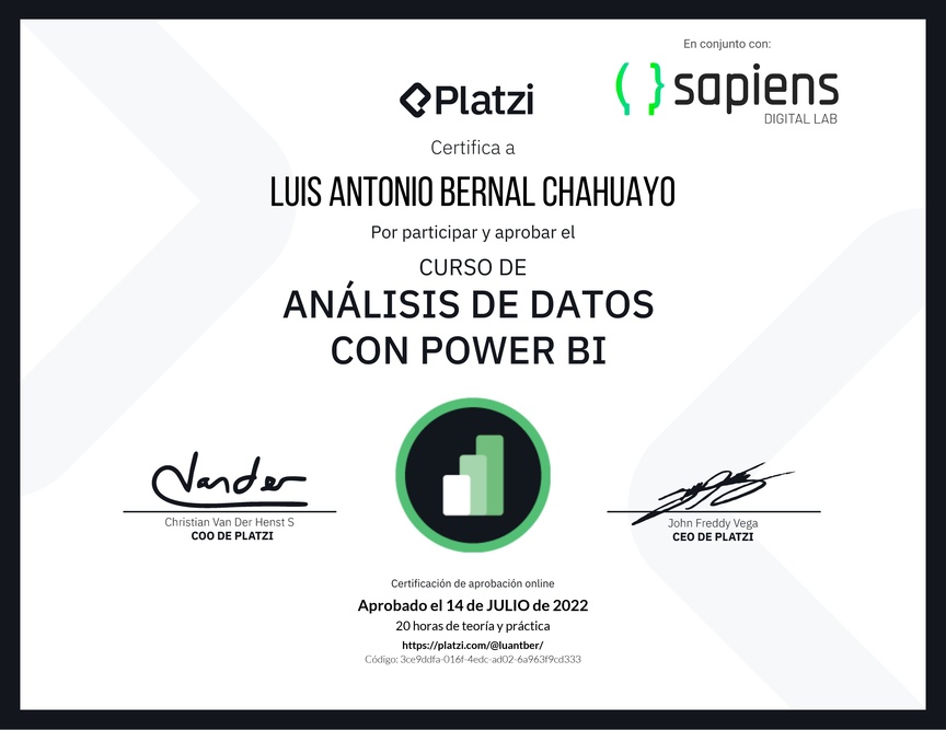 Diploma del Curso de Análisis de Datos con Power BI