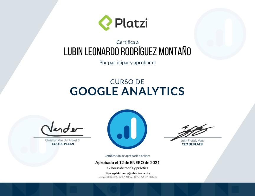 Diploma del Curso de Google Analytics