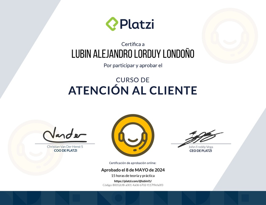 Diploma del Curso de Atención al Cliente