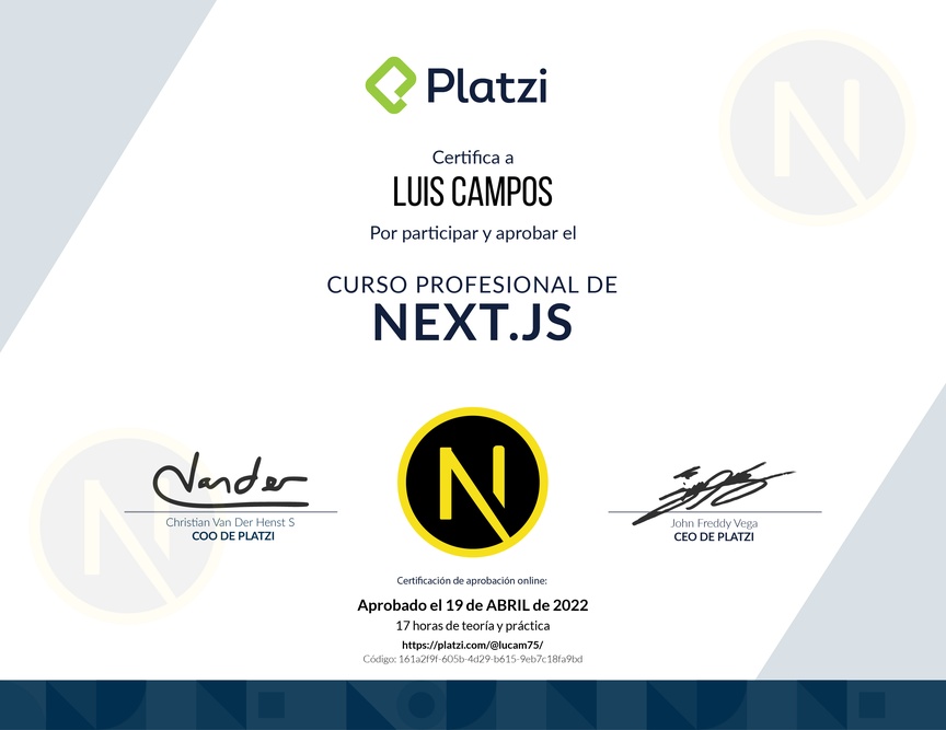 Diploma del Curso Profesional de Next.js