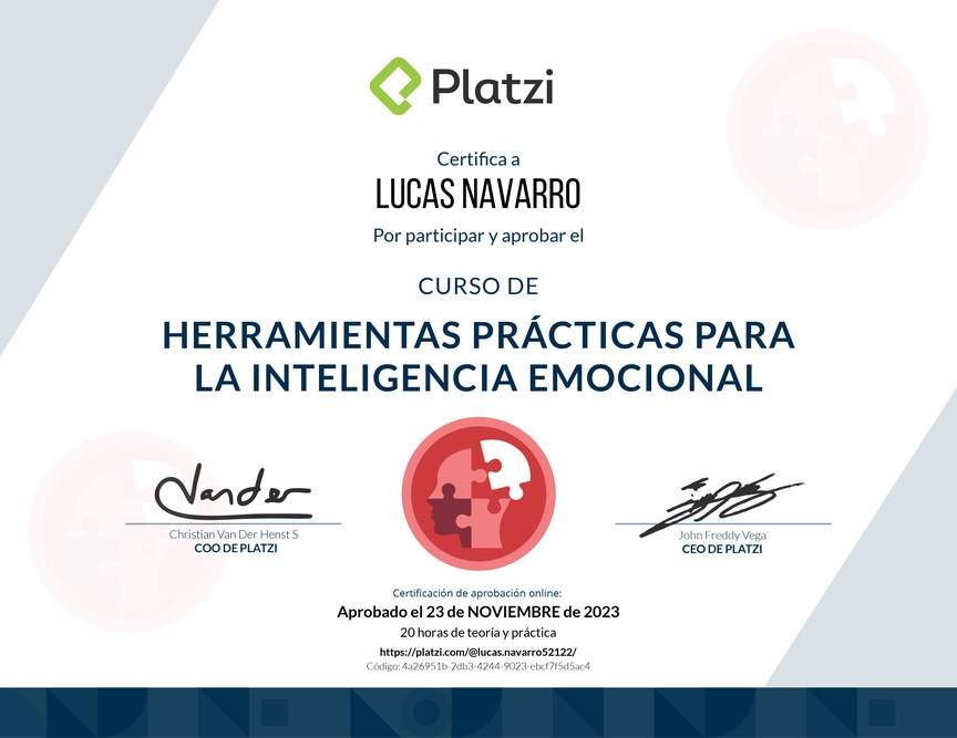 Diploma del Curso Herramientas Prácticas para la Inteligencia Emocional