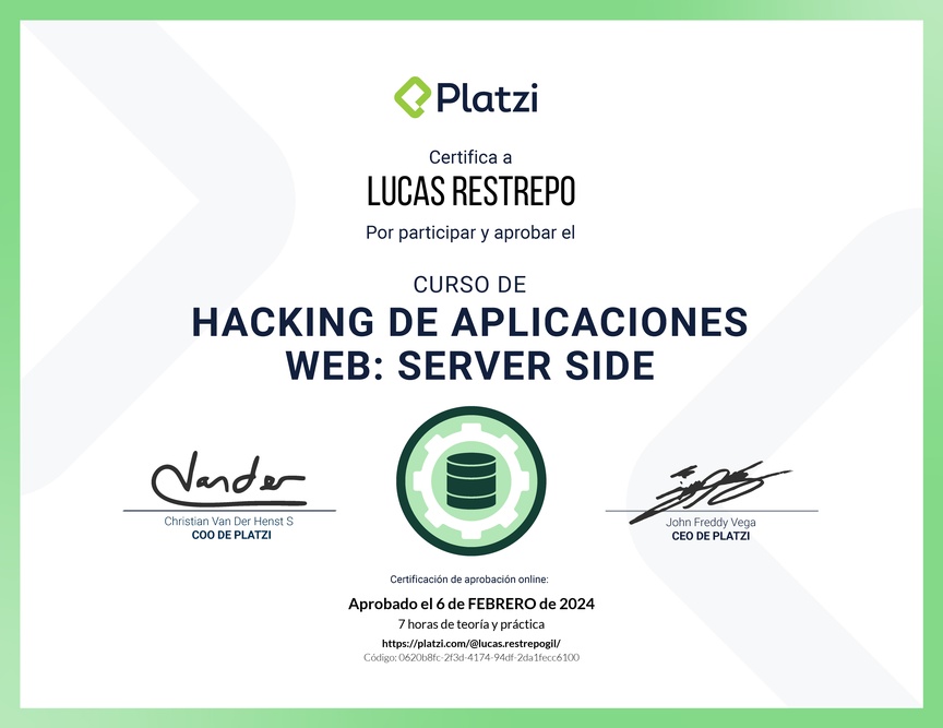 Diploma del Curso de Hacking: Aplicaciones Web Server Side