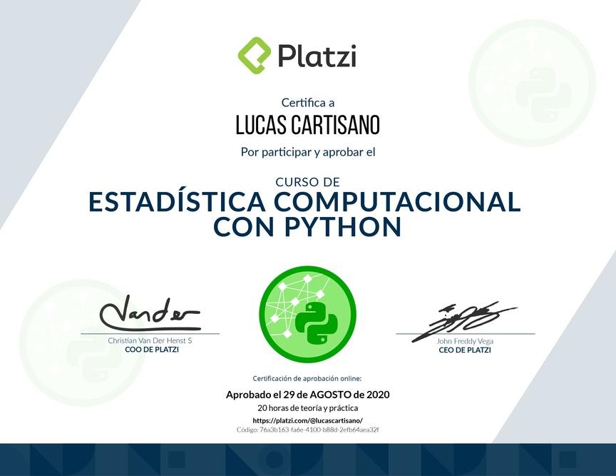 Diploma del Curso de Estadística Computacional con Python