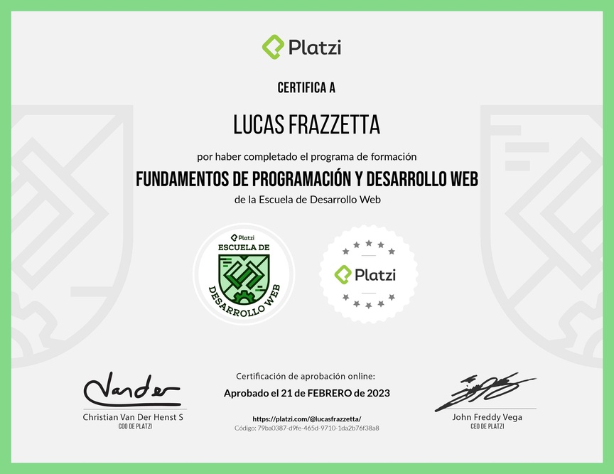 Diploma de la Ruta de Aprendizaje de Fundamentos de Programación y Desarrollo Web