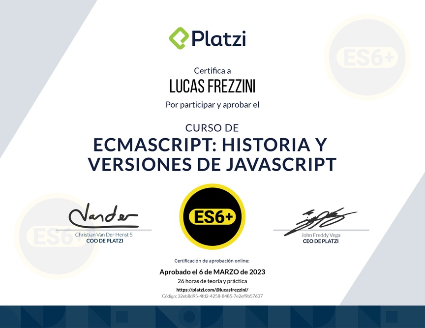 Diploma del Curso de ECMAScript: Historia y Versiones de JavaScript