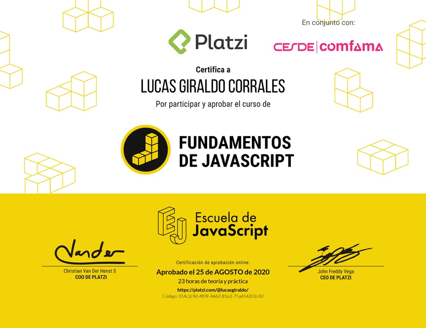 Diploma de Fundamentos de JavaScript 2018