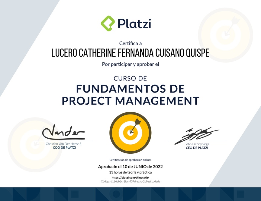 Diploma del Curso de Fundamentos de Project Management