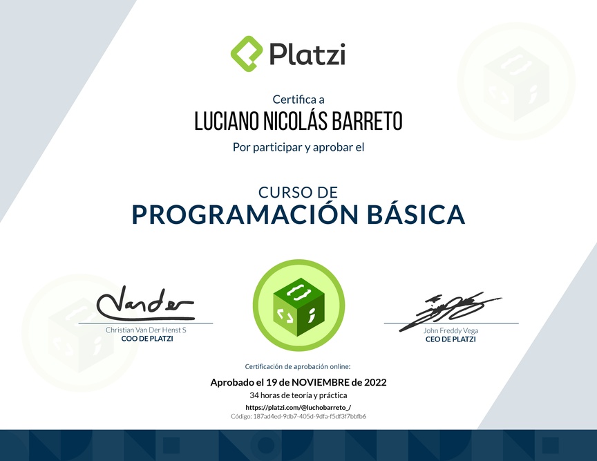 Diploma del Curso Básico de Programación