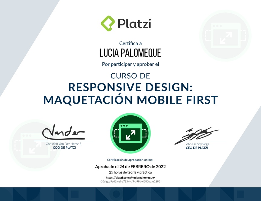 Diploma del Curso de Responsive Design: Maquetación Mobile First