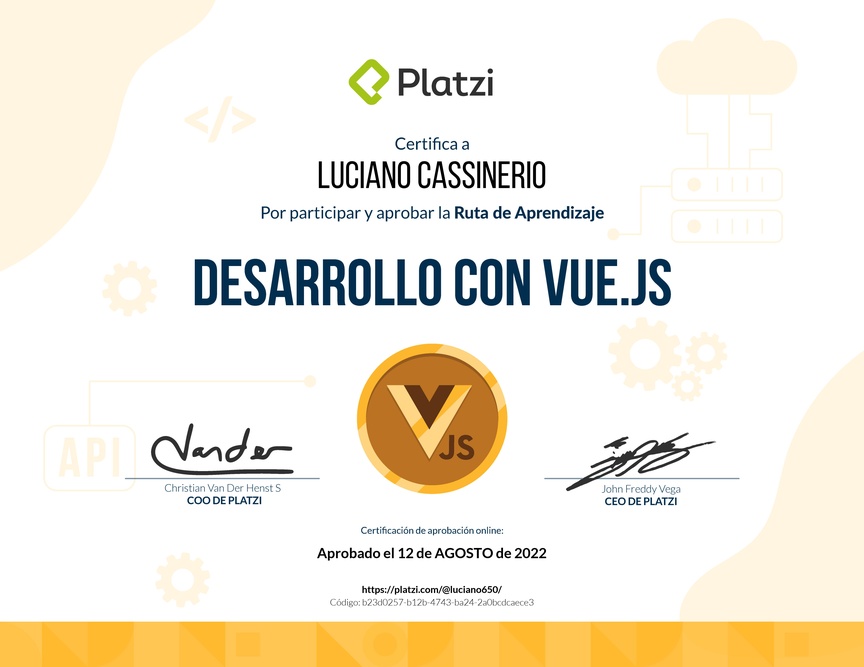 Diploma de la Ruta de Aprendizaje de Frontend a profundidad con Vue.js