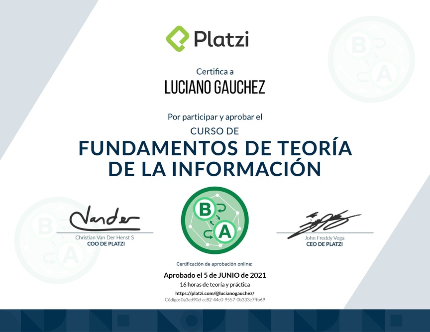 Diploma del Curso de Fundamentos de Teoría de la Información