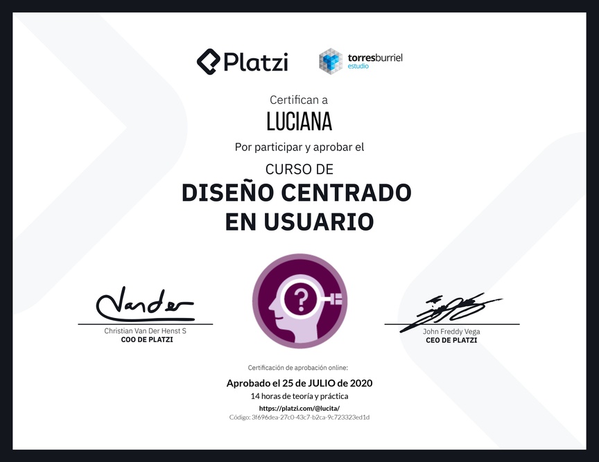 Diploma del Curso de Diseño Centrado en Usuario