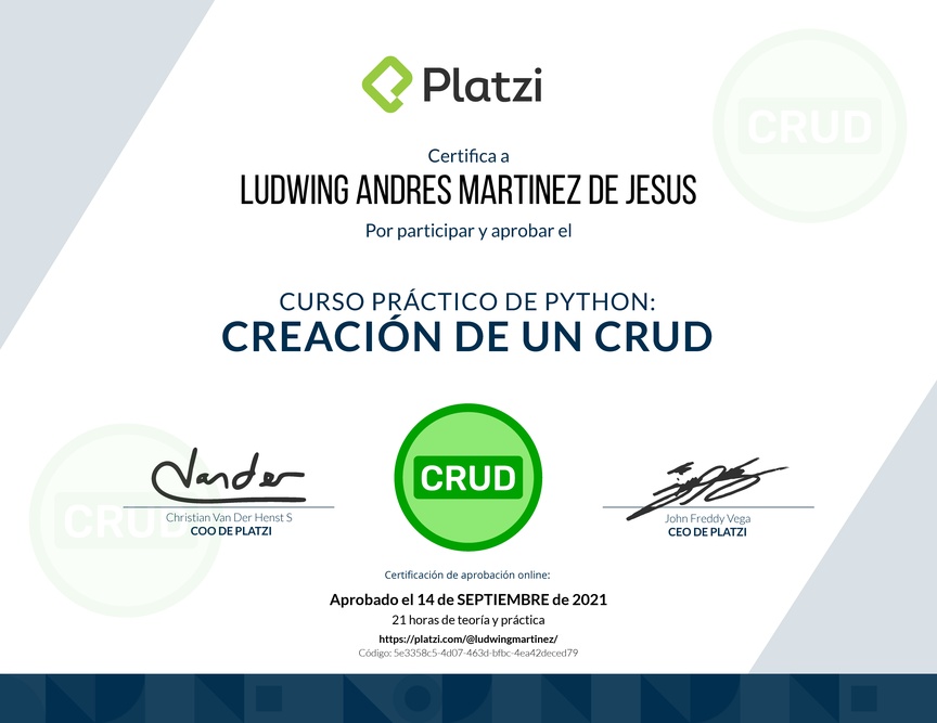 Diploma del Curso Práctico de Python: Creación de un CRUD