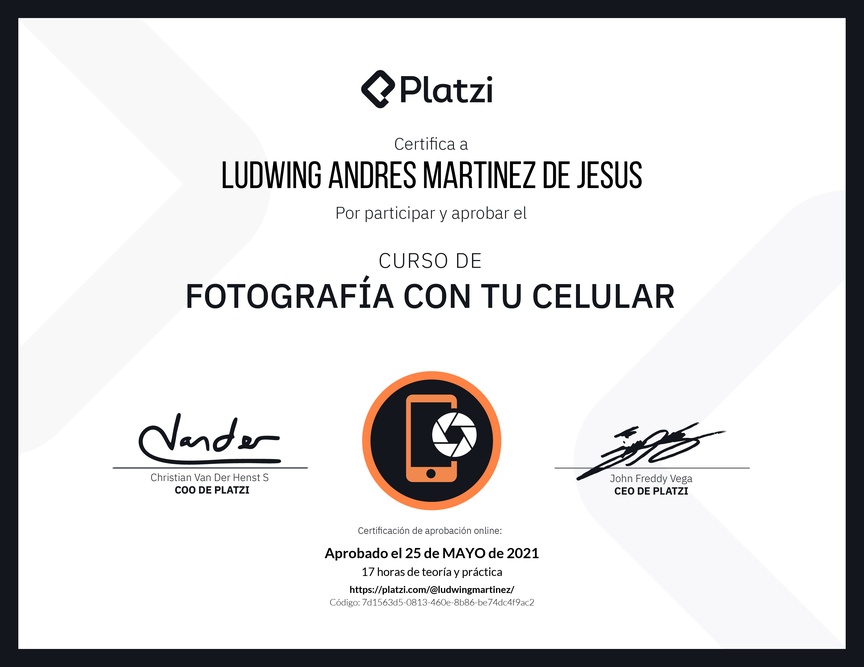 Diploma del Curso de Fotografía con tu Celular