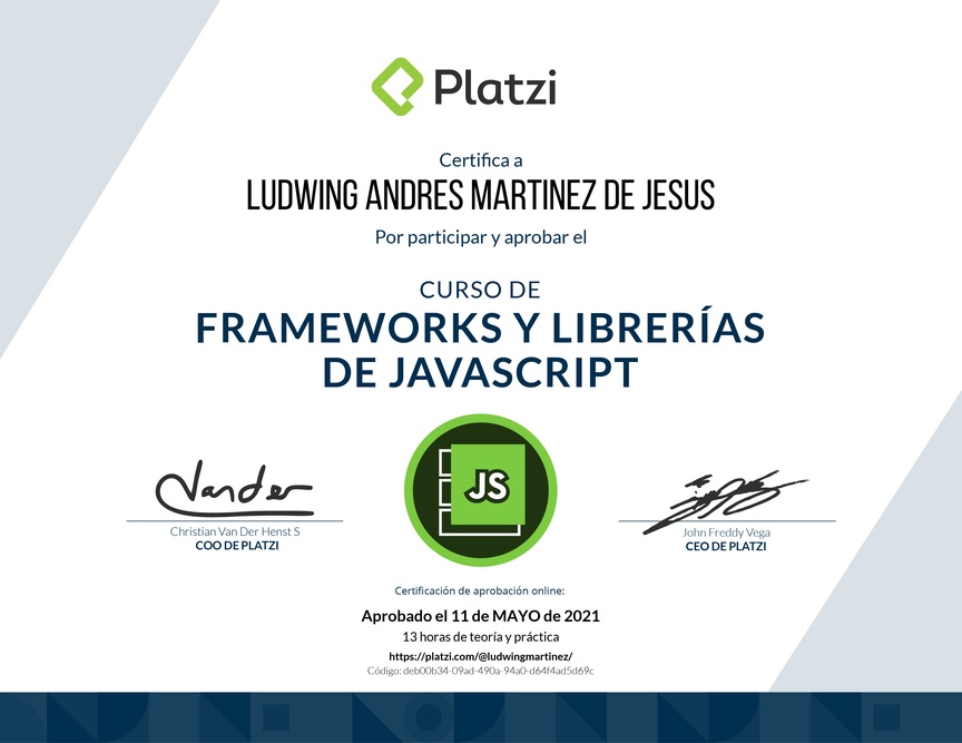 Diploma del Curso de Frameworks y Librerías de JavaScript